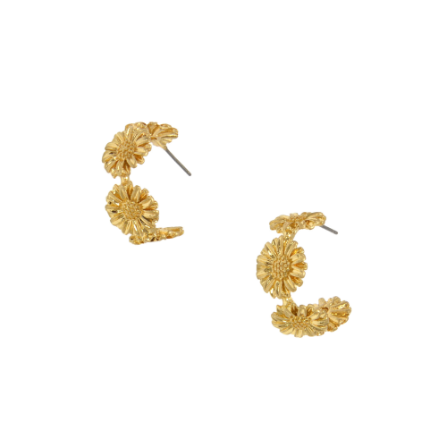 Gold Daisy Crown Hoop Earrings