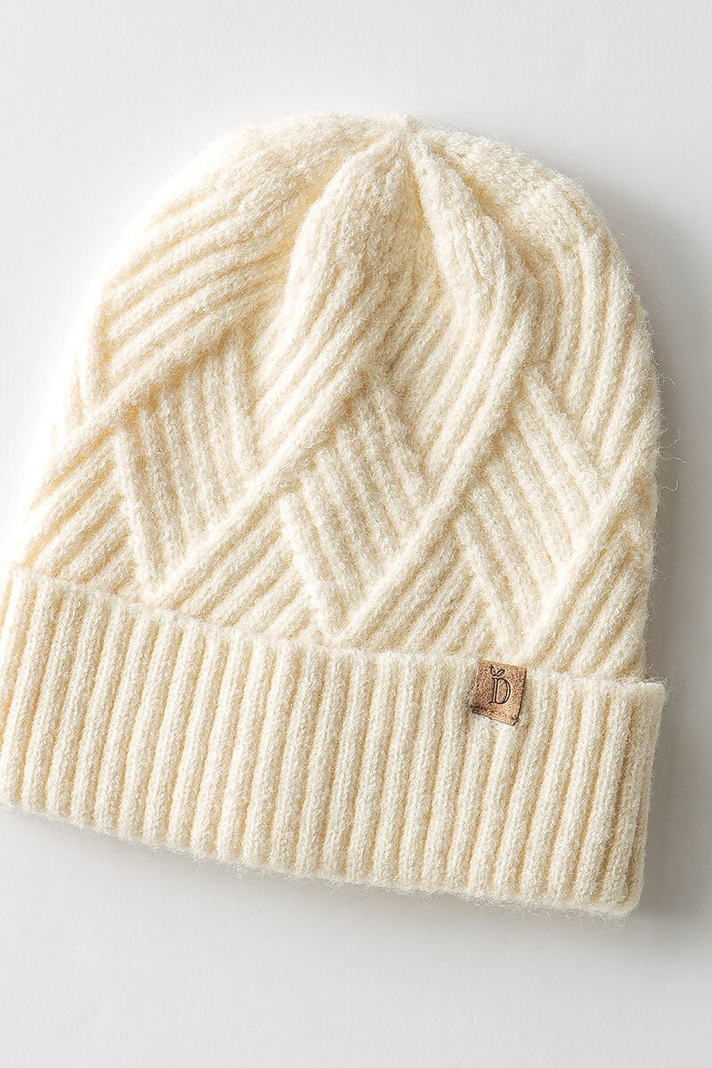 Textured Knit Cuff Beanie - Ivory