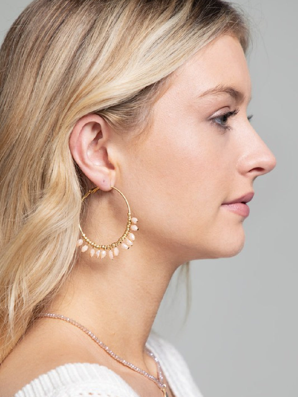 Glass Bead Earrings - Peach