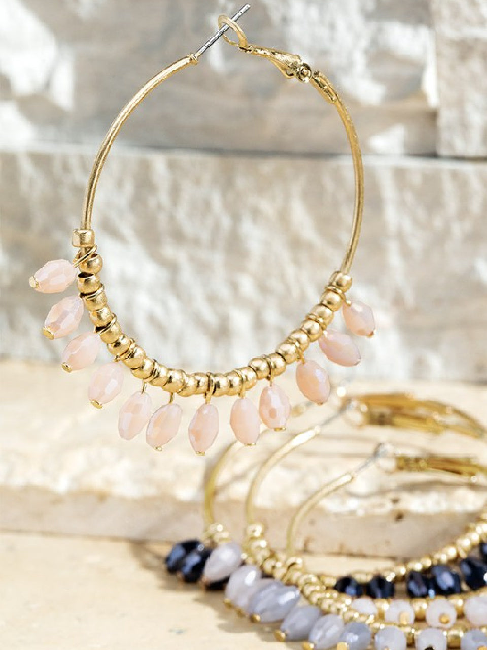 Glass Bead Earrings - Peach